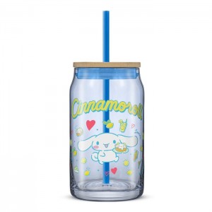 Hello Kitty Cinnamoroll Favorite Flavor Lidded Glass Tumbler Blue | USA_HK65990