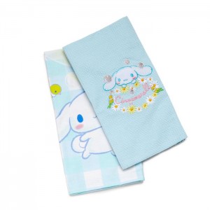 Hello Kitty Cinnamoroll Gingham Floral Kitchen Towel Set Blue | USA_HK78583
