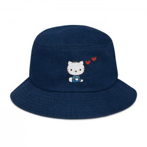 Hello Kitty Dear Daniel Embroidered Denim Bucket Hat Blue | USA_HK57038