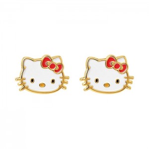 Hello Kitty Hello Kitty 10K Yellow Gold Enamel Stud Earrings Gold | USA_HK17022