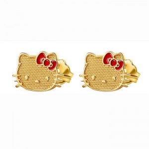 Hello Kitty Hello Kitty 10K Yellow Gold Stud Earrings With Enamel Bow Gold | USA_HK78361