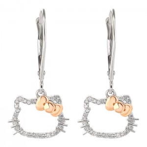 Hello Kitty Hello Kitty 14K White Gold Diamond Drop Earrings Silve | USA_HK14819