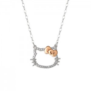 Hello Kitty Hello Kitty 14K White Gold Diamond Necklace Silve | USA_HK19742