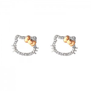 Hello Kitty Hello Kitty 14K White Gold Diamond Stud Earrings Silve | USA_HK37126