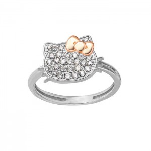 Hello Kitty Hello Kitty 14K White Gold Pavé Diamond Ring (Size 7 Only) Silve | USA_HK25745