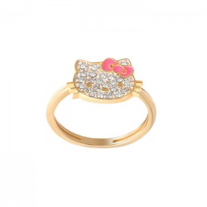 Hello Kitty Hello Kitty 14K Yellow Gold Pavé Diamond Ring With Enamel Bow (Size 7 Only) Gold | USA_HK43500