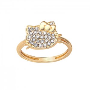Hello Kitty Hello Kitty 14K Yellow Gold Pavé Diamond Ring (Size 7 Only) Gold | USA_HK58534