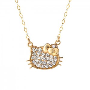 Hello Kitty Hello Kitty 14K Yellow Gold Pavé Diamond Necklace Gold | USA_HK92398