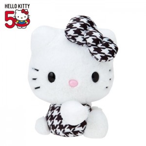 Hello Kitty Hello Kitty 50th Anniv. Plush Mascot (Black Houndstooth) White / Black | USA_HK46125