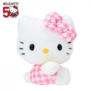 Hello Kitty Hello Kitty 50th Anniv. Plush Mascot (Pink Houndstooth) White / Pink | USA_HK52070