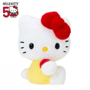 Hello Kitty Hello Kitty 50th Anniv. Plush Mascot (Yellow Overalls) Yellow / Red | USA_HK96553