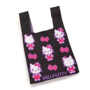 Hello Kitty Hello Kitty Black Knit Shopper Bag (Retro Pixel Series) Black | USA_HK61242