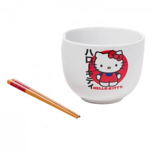 Hello Kitty Hello Kitty Ceramic Ramen Bowl and Chopstick Set (Japan Logo) Red | USA_HK15420