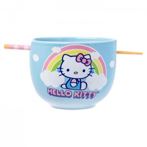 Hello Kitty Hello Kitty Ceramic Ramen Bowl and Chopstick Set (Rainbow) Blue | USA_HK90316