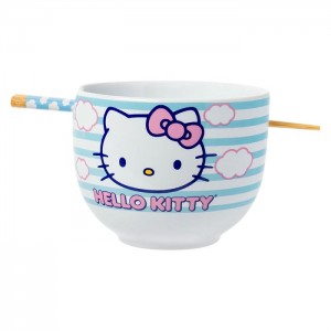 Hello Kitty Hello Kitty Ceramic Ramen Bowl and Chopstick Set (Clouds) Blue | USA_HK54830