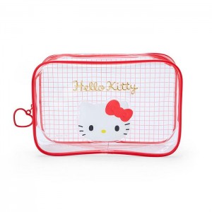 Hello Kitty Hello Kitty Clear Grid Zipper Pouch Red | USA_HK13473
