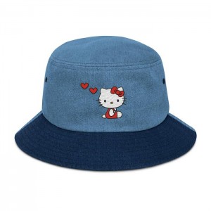 Hello Kitty Hello Kitty Embroidered Denim Bucket Hat Blue | USA_HK92161