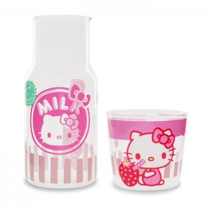 Hello Kitty Hello Kitty Glass Carafe and Cup Set (Strawberry Milk) Pink | USA_HK74550