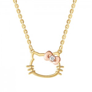 Hello Kitty Hello Kitty Gold Plated Silhouette Diamond Necklace Gold | USA_HK20984