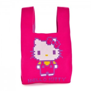 Hello Kitty Hello Kitty Pink Knit Shopper Bag (Retro Pixel Series) Pink | USA_HK93963