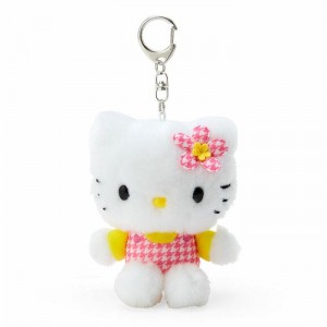 Hello Kitty Hello Kitty Plush Mascot Keychain (Floral Houndstooth Series) White | USA_HK29243
