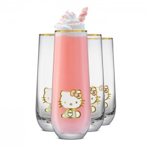Hello Kitty Hello Kitty Stay Gold Stemless Flutes (Set of 4) Pink | USA_HK53752