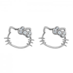 Hello Kitty Hello Kitty Sterling Silver Silhouette Diamond Stud Earrings Silve | USA_HK75613