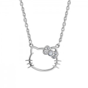 Hello Kitty Hello Kitty Sterling Silver Silhouette Diamond Necklace Silve | USA_HK40408