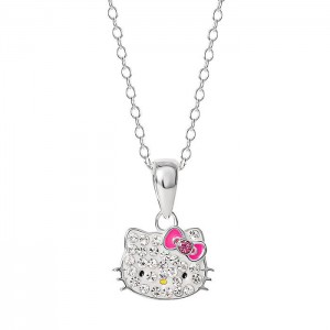 Hello Kitty Hello Kitty Sterling Silver Crystal Necklace Silve | USA_HK85749
