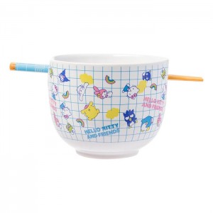 Hello Kitty Hello Kitty and Friends Ceramic Ramen Bowl and Chopstick Set (Color Grid) Multicolor | USA_HK91124