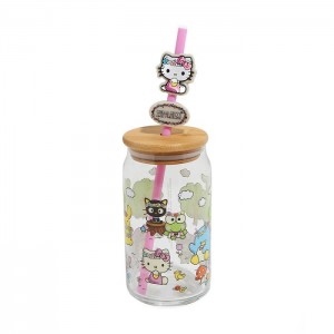 Hello Kitty Hello Kitty and Friends Flower Crowns Bamboo Lidded Glass Tumbler Multicolor | USA_HK23791