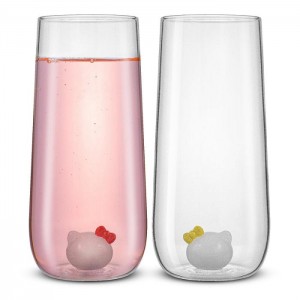 Hello Kitty Hello Kitty and Mimmy 3D Icon Tall Drinking Glasses (Set of 2) Pink | USA_HK53319