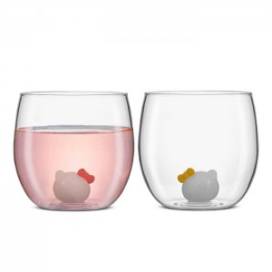Hello Kitty Hello Kitty and Mimmy 3D Icon Short Drinking Glasses (Set of 2) Silve | USA_HK18573