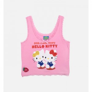Hello Kitty Hello Kitty x Dumbgood Lace Cropped Tank (50th Anniv.) Pink | USA_HK43593