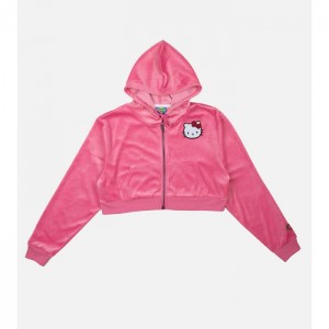 Hello Kitty Hello Kitty x Dumbgood Pink Velour Cropped Hoodie (50th Anniv.) Pink | USA_HK67367