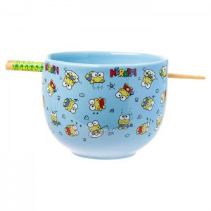 Hello Kitty Keroppi Ceramic Ramen Bowl and Chopstick Set (Poses) Blue | USA_HK90519