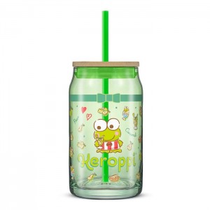 Hello Kitty Keroppi Favorite Flavor Lidded Glass Tumbler Green | USA_HK21467