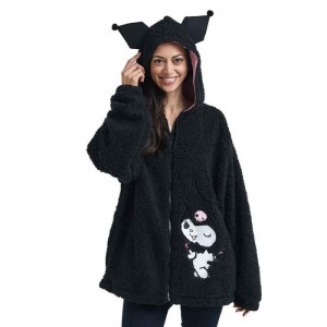 Hello Kitty Kuromi Cozy Sherpa Zip Lounge Hoodie Black | USA_HK61548