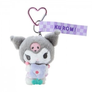 Hello Kitty Kuromi Plush Mascot Keychain (Pastel Check Series) Grey | USA_HK16573