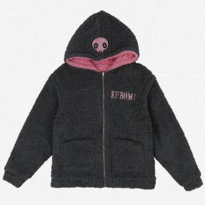Hello Kitty Kuromi & My Melody x Dumbgood Reversible Sherpa Zip Hoodie Pink / Black | USA_HK94867