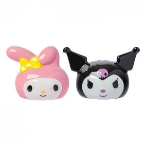Hello Kitty My Melody And Kuromi Sculpted Ceramic Salt and Pepper Set Black | USA_HK23085