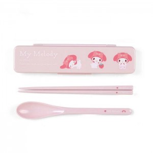 Hello Kitty My Melody Everyday Chopsticks & Spoon Set Pink | USA_HK20953