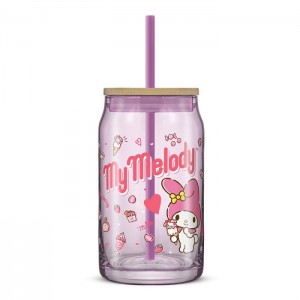Hello Kitty My Melody Favorite Flavor Lidded Glass Tumbler Pink | USA_HK59169