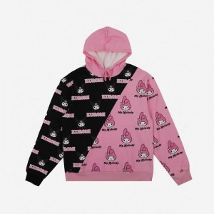 Hello Kitty My Melody & Kuromi x Dumbgood Pattern Split Hoodie Pink / Black | USA_HK83907