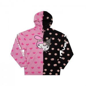 Hello Kitty My Melody & Kuromi x Dumbgood Split Hoodie Pink / Black | USA_HK11893