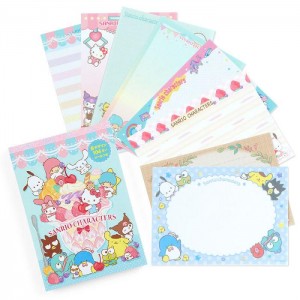 Hello Kitty Sanrio Characters Memo Pad & Sticker Set Blue | USA_HK58682